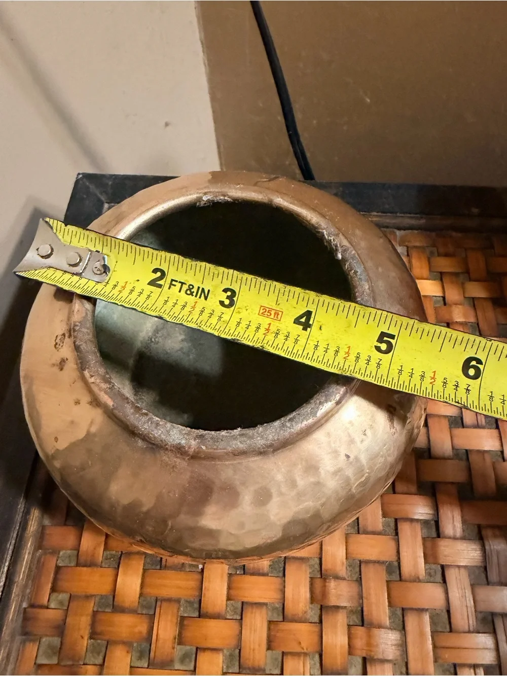 Vintage Hammered Brass Bowl Planter Cachepot Boho Patina Home Decor